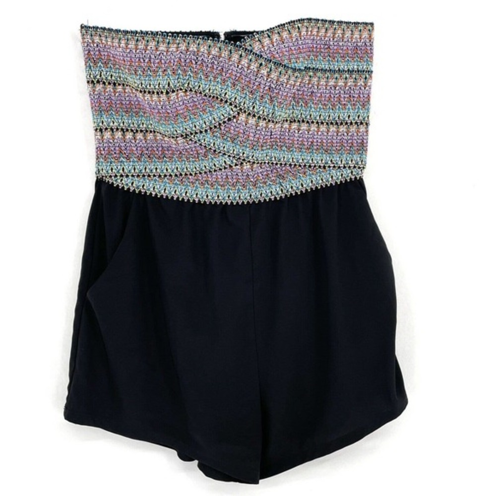Wow Couture Sweetheart Neckline Multicolor Top Black Shorts Romper Size Large